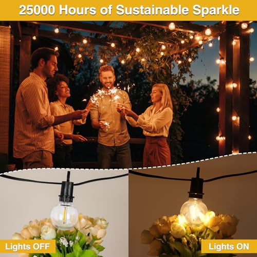 ZJOJO LED Outdoor String Lights,100FT Outdoor Lights for Patio with 32 Shatterproof Bulbs, 2700K Dimmable Waterproof Globe LED Patio Light Lights for Outside Christmas Backyard Bistro Porch Garden - size: 100FT-30