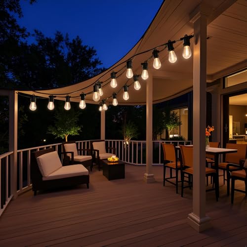 LED Patio String Lights, 35ft 18 Lights Solar Powered, E26 Socket with S14 Bulbs Weatherproof Outdoor Bistro Lights (18 Lights - Solar) - color: 18 Lights - Solar