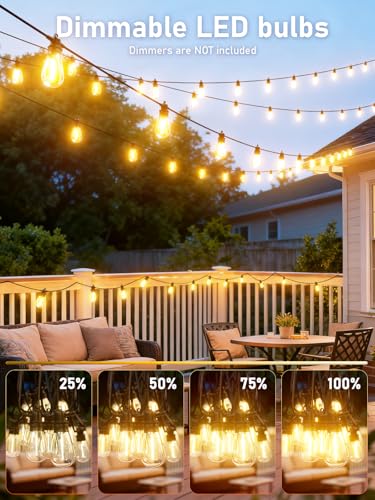 150FT LED Outdoor String Lights With 45 Edison Shatterproof IP65 Waterproof Bulbs, 2700K Dimmable Commercial Grade Patio Lighting, Heavy Duty Outside Hanging for Garden Porch Deck Decor - size: 150FT