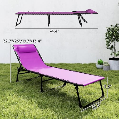 Outsunny Folding Chaise Lounge Chair Set of 2, Patio Sun Tanning Chair, Outdoor Chaise Lounger with 4-Position Reclining Back, Breathable Mesh Seat for Beach, Poolside, Yard, Purple - color: Purple, size: 2 Packs