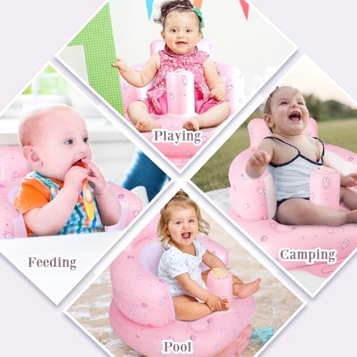 Inflatable Baby Chair, Inflatable Baby Seat for Babies 3 Months and Up, Summer Blow Up Chair with Built in Air Pump, Infant Floor Seats for Learning to Sit, Palying, Camping, Strawberry - color: Strawberry