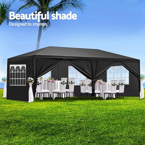 10' X 20' Outdoor Tents for Parties Black Canopy Tent Wedding Tent with 6 Removable Sidewalls, Heavy Duty Waterproof Gazebo Patio Shelter for BBQ Camping Party Cater Events - color: Black with 6 Sidewalls, size: 10FTx20FT