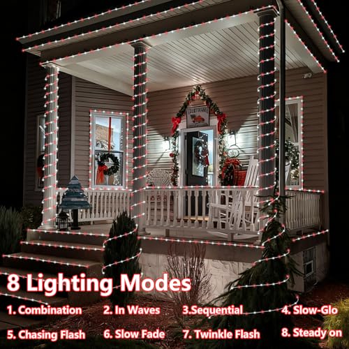 YEGUO Solar Rope Lights Outdoor Waterproof, 66ft 200 LED Red and White String Lights, 8 Modes Fairy Lights in Clear Thin Tube - color: Red and White
