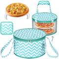 Pickmesh Round Pie Carrier 12 x 7 Inch Insulated Casserole Carriers with Lid and Detachable Handle for Hot or Cold Food Cake Transport Thanksgiving Christmas Gift(Cyan White Zigzag) - color: Cyan White Zigzag