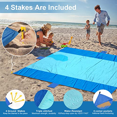 ACH Beach Blanket Waterproof Sandproof Extra Large Beach Mat Oversized 120"×108" Portable Lightweight Outdoor Family Mat for Indoor Outside Picnic Camping Hiking Travel - color: Dark Blue