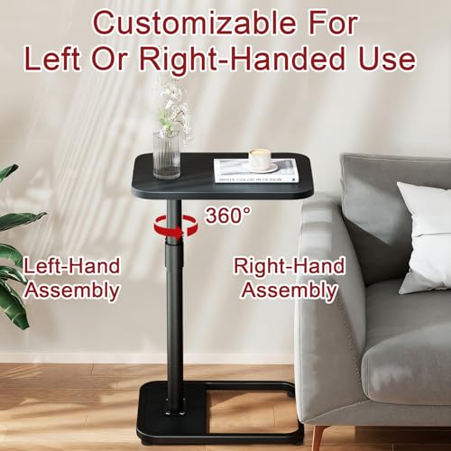 GOYLSER C Shaped Tv Trays Living Room End Table End Stand, Black Minimalist Wooden c Table for Sofa, Height Adjustable Tv Tray Tables Swivel Side Table for Dinner Eating - color: Black, style: Standard C Table
