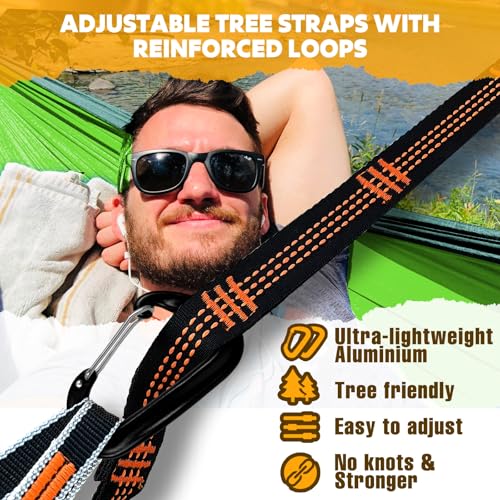 NATUREFUN Ultra-Light Travel Camping Hammock | 300kg Load Capacity,Breathable,Quick-Drying | 2 x Premium Carabiners,2 x Nylon Slings Included | Outdoor Indoor Garden - color: Light Green/Dark Green, size: 300x200cm