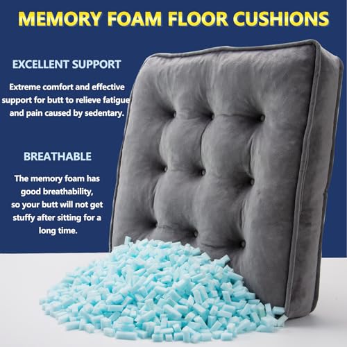 1 MIDDLE ONE Floor Pillow Set of 4, Memory Foam Meditation Cushion, Floor Cushions for Adults Sitting, Large Square Seat Cushions for Yoga, Living Room, 20x20 Inch (Grey) - color: Grey, size: 20x20 Inch(Pack of 4)