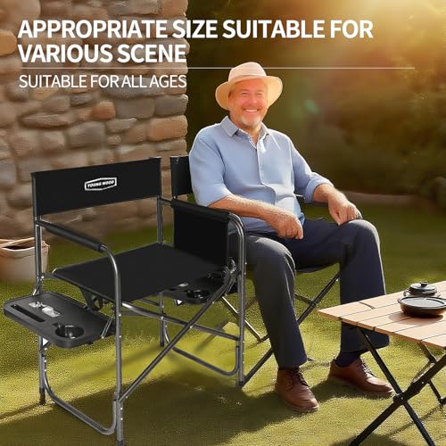 YOUNG WOOD Camping Directors Chair with Side Table, Foldable and Portable, Fishing,Trip,Picnic,Hike，Lawn,Sports,Beach,Outdoor Camping Chair for Adults,Drink Holder and Mobile Storage,2p - size: 2p