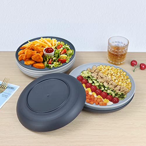 Homienly Deep Dinner Plates Set of 8 Alternative for Plastic Microwave and Dishwasher Safe Wheat Straw Kitchen Unbreakable Kids with 4 Colors (Stone Grey, 8 inch),(Deep plates-8) - color: Stone Gray, size: 8 Inch