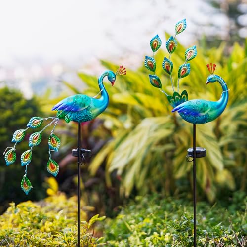 DREAMSOUL Peacock Solar Lights Outdoor 2 Pack, Waterproof Outdoor Solar Lights for Yard Pathway Peacock Garden Decor - color: Green-2pack