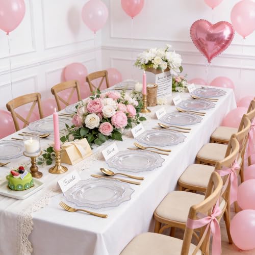 COLOSUS 100pcs Clear Plastic Plates - Heavy Duty Plastic Plates Disposable for Party/wedding Include 50pcs Dinner Plates and 50pcs Dessert Plates. - color: Clear