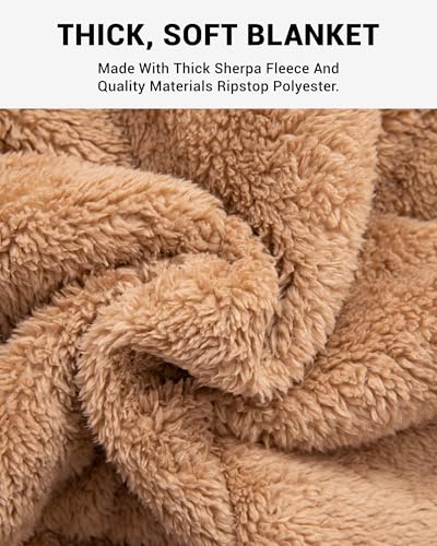 KingCamp Large Camping Blanket with Sherpa Lining, Packable Down Alternative Puffy Printed Wearable Blanket with Snap Buttons, Warm Weatherproof Quilt for Outdoor Travel (79" L x 57" W, Cyan) - color: Sherpa-cyan, size: 79" x 57"- Sherpa Fleece