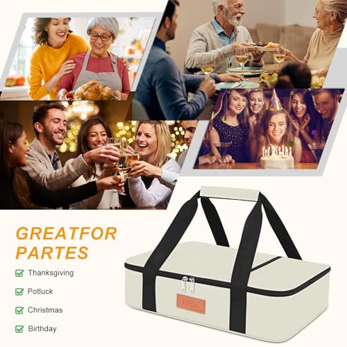 BBV Insulated Casserole Carrier for Hot or Cold Food, Food Warmer Bag Fits 9"x13" Baking Dish, Durable Nylon Leak Proof Food Containers for Travel, Potluck, Parties, Picnic, Cookouts (Beige) - color: Beige