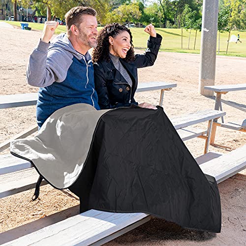 BRAWNTIDE Large Outdoor Waterproof Blanket - Extra Thick Fleece, Warm, Windproof, Sandproof, Quilted, 82" x 55", Ideal for Beaches, Picnics, Camping, Stadiums, Dogs, Car - color: Black