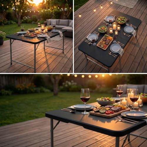 YITAHOME 6FT Folding Table, Outdoor Folding Table w/Heavy Duty HDPE Tabletop, Rectangle Folding Tables w/Portable Carrying Handle for Picnic, Parties, Camping & Indoor Activities, Black - color: Black
