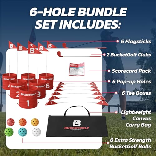 bucketgolf Game 6 Hole Bundle with Clubs - The Best Backyard Golf Game for All Ages and Levels Adults, Kids, Families, Schools, Yards, Parks, Beaches, Vacation. (2 Clubs (1RH + 1 LH)) - size: 2 Clubs (1rh + 1 Lh)