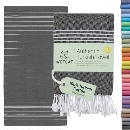 WETCAT Turkish Beach Towel Oversized (38"x71") 100% Turkish Cotton, Made in Turkey - Sand Free, Extra Large, Ultra Soft, Quick Drying, Compact & Lightweight for Travel - Black - color: Black, size: Beach Towel (38" x 71")