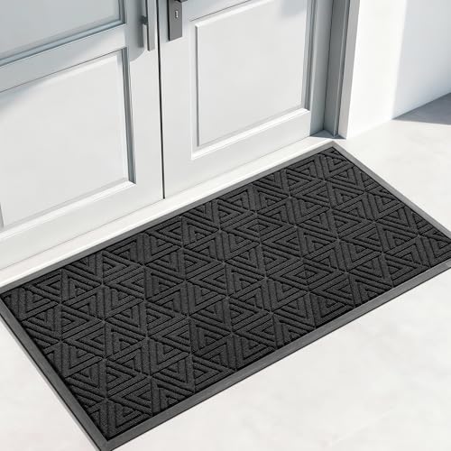 Yimobra Large Door Mat 47x24, All-Weather Waterproof Non-Slip Welcome Matt Outdoor, Heavy Duty Non Slip Doormat for Entryway for Patio and Garage Indoor, Easy Clean, Black - color: Black, size: 47x24 Inch
