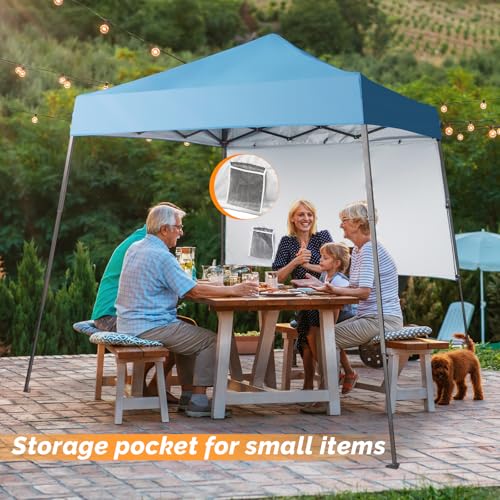 VINGLI 6x6 ft Pop Up Canopy Tent, Outdoor Small Gazebo with Backpack, Patio Slant Leg with 1 Sidewall, Portable Easy Up (Blue) - color: Blue, size: 6x6