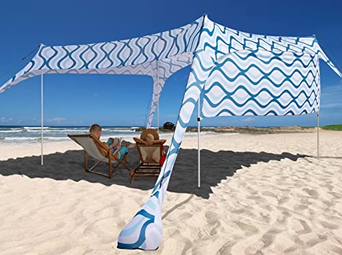 Beach Canopy Tent Shade with Sidewalls 10x10FT, 6.6FT Tall, UPF50+ Sun Shelter, Windproof & Water Resistant, Includes Guylines Sand Shovel Stability Poles, Easy Up for Beach Outdoor Camping Backyard - color: Ripples