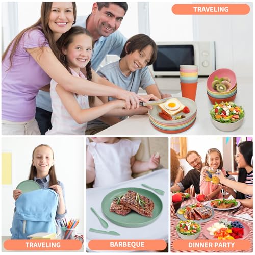 36 pcs Wheat Straw Dinnerware Sets DAPIPIK Unbreakable Reusable Dinnerware Set ，Lightweight Camping Plates Cups and Bowls Set. Dishwasher Microwave Safe Dinnerware - color: Multiple colors