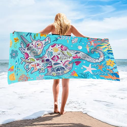 Bonsai Tree Seahorse Beach Towel, Blue Microfiber Bath Towel for Women, Sand Free Quick Dry Travel Towels Seahorse Gifts for Women Yoga Sports Adults 30" X 60" - color: Seahorse, size: 30"x60"