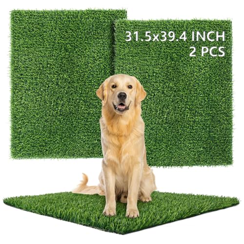 TOOKOO 2 Pack Fake Grass Pee Pad for Dogs Potty Traning - 31.5"x39.4" Large Replacement & Realistic Pet Artificial Grass Patch Turf Indoor Outdoor Use - size: 31.5inchx39.4inch - 2 Pack