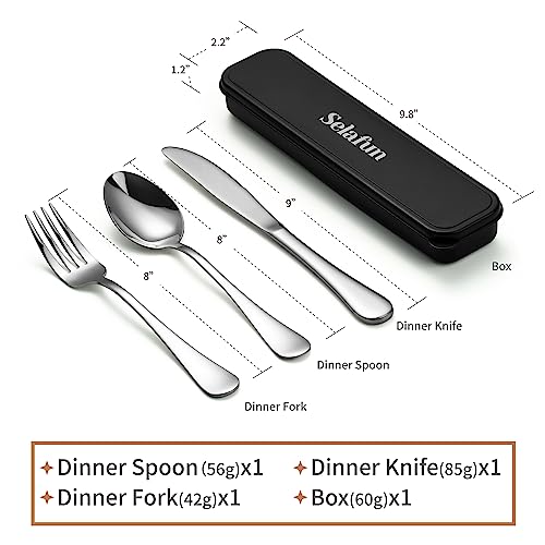 4-Piece Travel Set with Case - Portable Silverware Utensils - Stainless Steel Reusable Flatware - Cutlery Set for Camping, Picnic, Hiking, Office - Dishwasher Safe - color: Silver, size: 8 inch