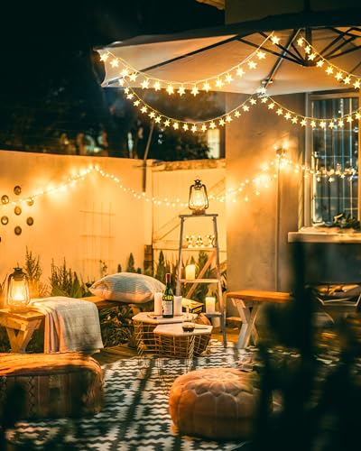 Minetom Star String Lights Plug in - 66 ft 200 LED Star Fairy String Lights with Remote and Timer, 8 Modes Waterproof for Bedroom Tent Loft Bed Window Backyard Patio Porch Balcony Party, Warm White - color: Warm White - 66ft