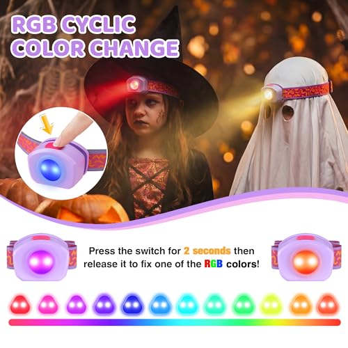 EverBrite LED Headlamp Rechargeable Kids Headlamp with RGB Mode and Adjustable Headband, 3 Modes Multicolor Headlamp for Camping, Reading, Exploring, Hiking-2 Pack - color: Sweety 2 Pack