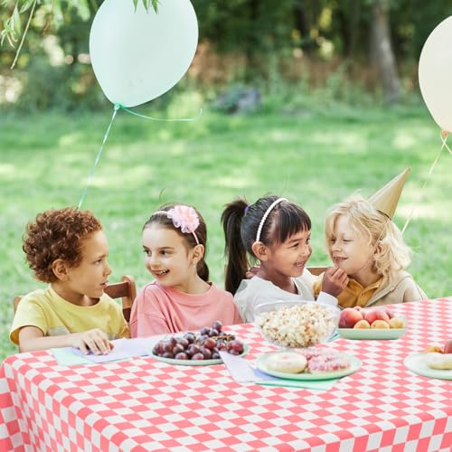 2 Pack Checkered Tablecloth Disposable Plastic Pink and White Checkered Tablecloth Waterproof Rectangular Picnic Table Cover, Black Party Decoration, 54 x 108 inches - color: Pink and White Gingham, size: 54" x 108" Rectangular (2 Pack)