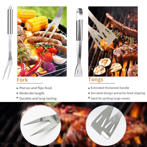 11Pcs Stainless Steel BBQ Grilling Accessories Set, Dad Gifts for Fathers Day Grilling Gifts,Portable Practical Grill Tools Utensils Kit with Storage Bag for Outdoor Grill Camping Backyard - color: 11PCS- Standard