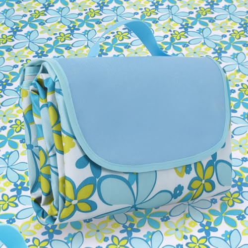 Hi Space Picnic Outdoor Blankets Waterproof Sandproof Foldable Picnic Mat Extra Large Beach Blankets for Grass Lawn Park Camping Family Concert, Blue Floral, 80"x60" - color: Blue-floral