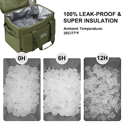 Cooler Bag 48-Can Insulated Leakproof Soft Cooler Large Collapsible Portable Travel Cooler Bags 32L for Picnic, Waterproof Soft Ice Chest for Camping, Beach, Fishing, Outdoor - 32 Quart - color: green