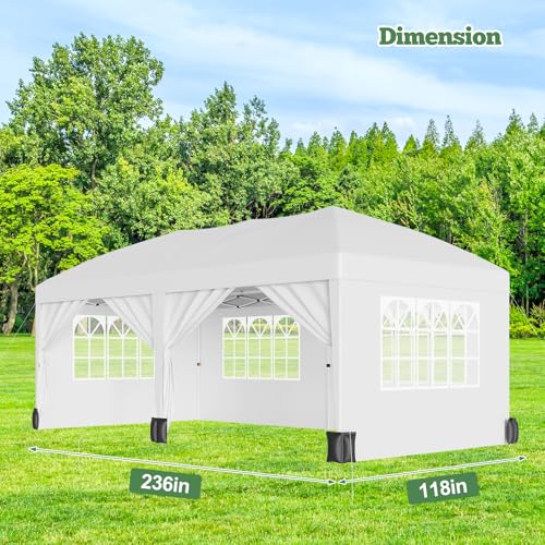10x20 Pop Up Canopy with 6 Sidewalls, Waterproof Outdoor Wedding Gazebo Canopy with Removable Side Walls & 6 Sandbags, Ideal for Weddings, Parties, Backyard Events, Trade Shows - color: white