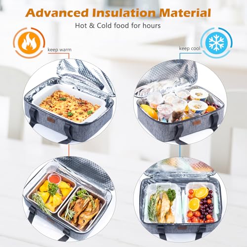 BAGSPRITE Insulated Casserole Carrier for Hot or Cold Food with Heat-resistant Mat, Casserole Dish Carrier Insulated Food Carrier, Hot Food Carrier, Foil Pan Carrier Fits 9" x 13" Baking Dish - color: Grey, size: Style A