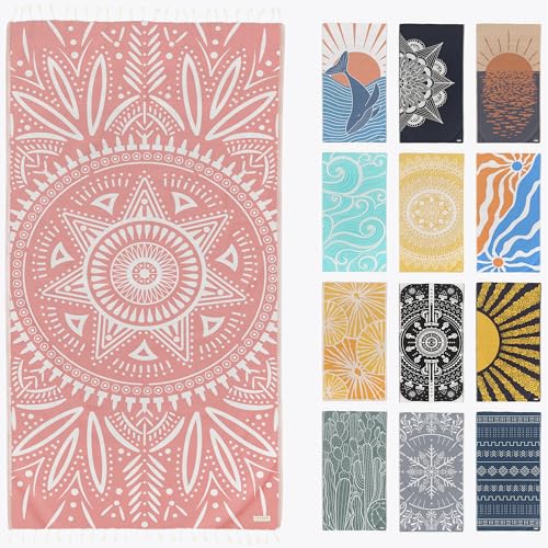 FESHKA Sand Free Turkish Beach Towel (37 x 67) Quick Dry Bath Towel, Oversized Beach Blanket, Lightweight for Travel - Made with 100% Organic Turkish Cotton - Lovesong (Pink) - color: 40 - Pink