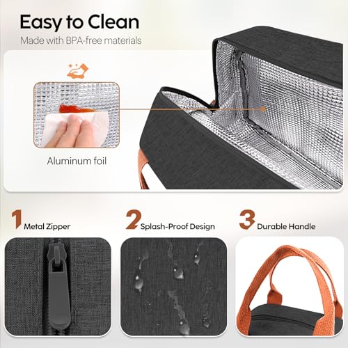 Lunch Bag Lunch Box for Women & Men, Large Capacity Insulated Lunch Bag for Adult, Leakproof Reusable Lunch Tote Bags for Work/Office/Travel/Picnic (Black) - color: Black