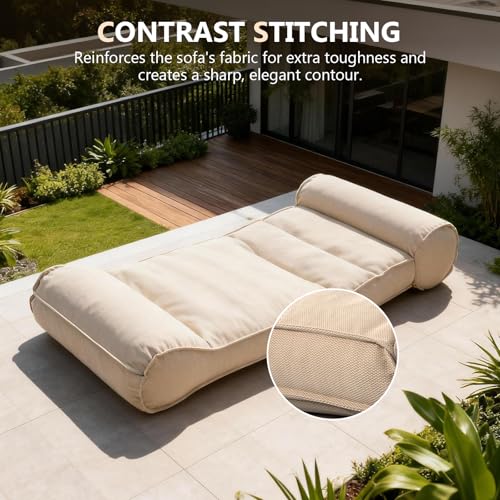 Dineli 83'' Outdoor Chaise Lounge Chair Patio Lounger for Outside, Pool Lounge Chairs Lazy Floor Lounger Meditation & Yoga Chair Waterproof Sunbed Outdoor Lounge Furniture for Garden Beach, Beige - color: Beige, 83'' Length
