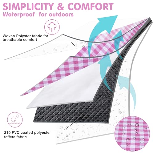HX&OD Outdoor Picnic Blanket, Extra Large, 80''x60'' Waterproof Foldable Blankets Gingham Picnic Mat for Beach, Camping Grass Lawn Park Accessories Cute Couple Ideas Wedding (Pink, 80”x60”) - color: Pink, size: 5' x 6'8" (Square)