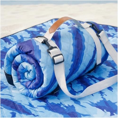 Genovega Waterproof Sandproof Beach Blanket Picnic Outdoor Mat Rug Extra Large Foldable Sand Free Big Giand XL Car Essential Roadtrip Gadget Rv Accessories Gear Must Haves Hiking Items Necessities - color: Tie Dye Blue, size: 6'8" x 6'8" (Square)