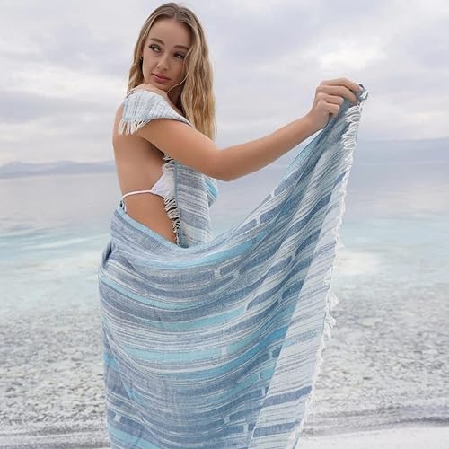 BAGNO MILANO Beach Towels Organic Turkish Cotton Soft, Quick Dry Oversized Turkish Towel Throw Blanket for Beach, Yoga, Spa, Pool (Maia Blue, Beach Towel) - color: Maia Blue