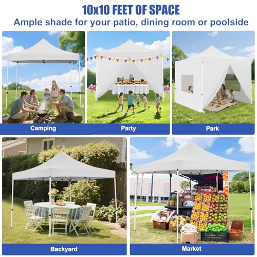 Yesker 10x10 Pop Up Canopy Tent with 4 Sidewalls Portable Folding Outdoor Canopy Easy Setup Gazebo Waterproof Instant Popup Shelter Tent w Wheel Carry Bag sandbags for Events Parties Camping, White - size: 10x10FT White w Sidewalls