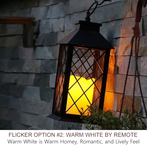 13.5" Decorative Candle Lantern with Timer Candles - IP44 Waterproof Vintage Lanterns Battery Powered LED Decorative for Wedding - Warm White Hanging Wall Lanterns - color: 1-Pack: BLACK - TWO Flicker Options By Remote
