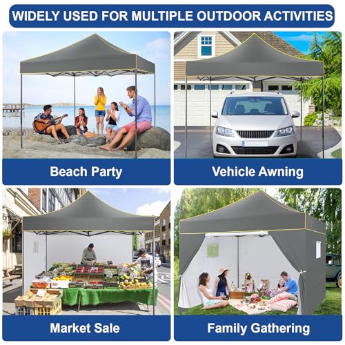 COBIZI 10x10 Heavy Duty Pop up Canopy Tent with 4 Removable Sidewalls, Ez Pop up Canopy with Portable Bag, Commercial Gazebo Waterproof Sunshade for All Weather Party Camp Stall Patio - color: Gray, size: 10x10ft