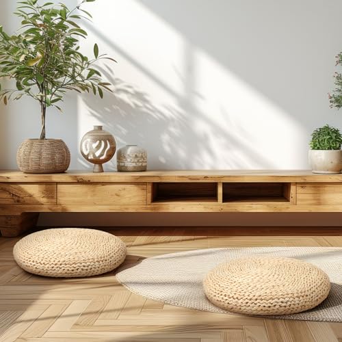 Barydat 8 Pcs Floor Cushions Round Large Pillow Seating Meditation Floor Pillow Boho Natural Woven Seat Cushion Japanese Tatami Cushion for Yoga Room Balcony Chair Pad, 15.75 Inch