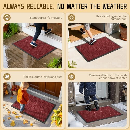 Yimobra Outdoor Mats for Front Door 29.5x17, Stops Mud & Dirt at Entrance, Fits Garage & Patio, All-Weather Waterproof Non Slip Outdoor Indoor Welcome Mat, Black Red - color: Black Red, size: 29.5x17 Inch