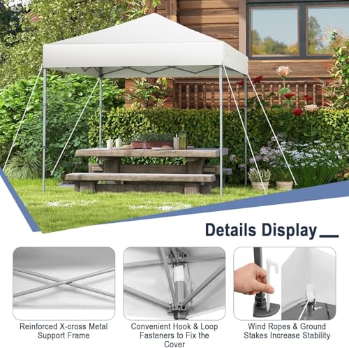 LDAILY 6.6 x 6.6 Ft Pop Up Canopy, Portable Canopy Tent Heavy Duty Instant Canopy w/Center Lock, 8 Stakes, 4 Ropes, Carry Bag, Sun Protection, Easy Up Outdoor Canopy for Party, Camping, Patio (White) - color: White