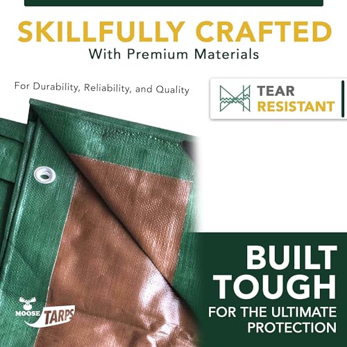 Waterproof Heavy Duty Tarp, 15x30 Foot, Reversible Green and Brown, 12 Mil Thick Poly Sheet for Wood, Furniture, Boat, Pool, Roof and Camper, Tear Resistant Shelter Cover - size: 15' x 30'